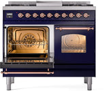 ILVE Nostalgie II 40-Inch Dual Fuel Freestanding Range in Midnight Blue with Copper Trim (UPD40FNMPMBPLP)