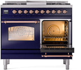 ILVE Nostalgie II 40-Inch Dual Fuel Freestanding Range in Midnight Blue with Copper Trim (UPD40FNMPMBPLP)