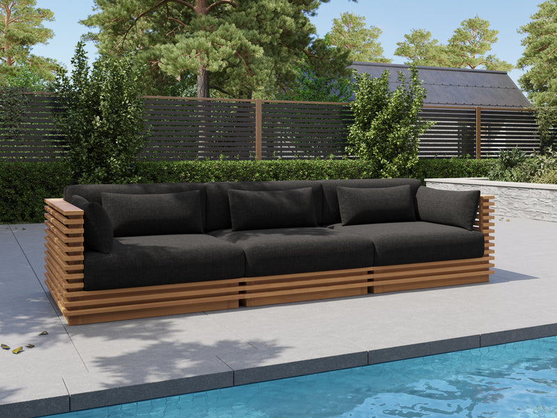 Valencia Elise Fabric Sectional Outdoor Three Seats Sofa, Black