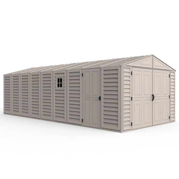 10.5×23 ft Vinyl Garage, Vinyl Storage Shed with Foundation, 2 Windows & Side Doors