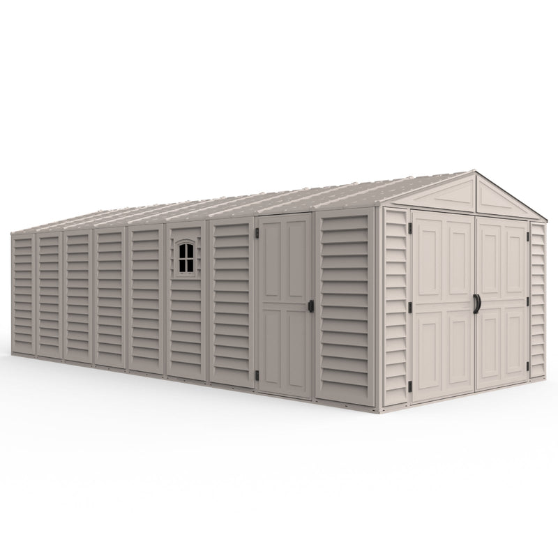 10.5×23 ft Vinyl Garage, Vinyl Storage Shed with Foundation, 2 Windows & Side Doors