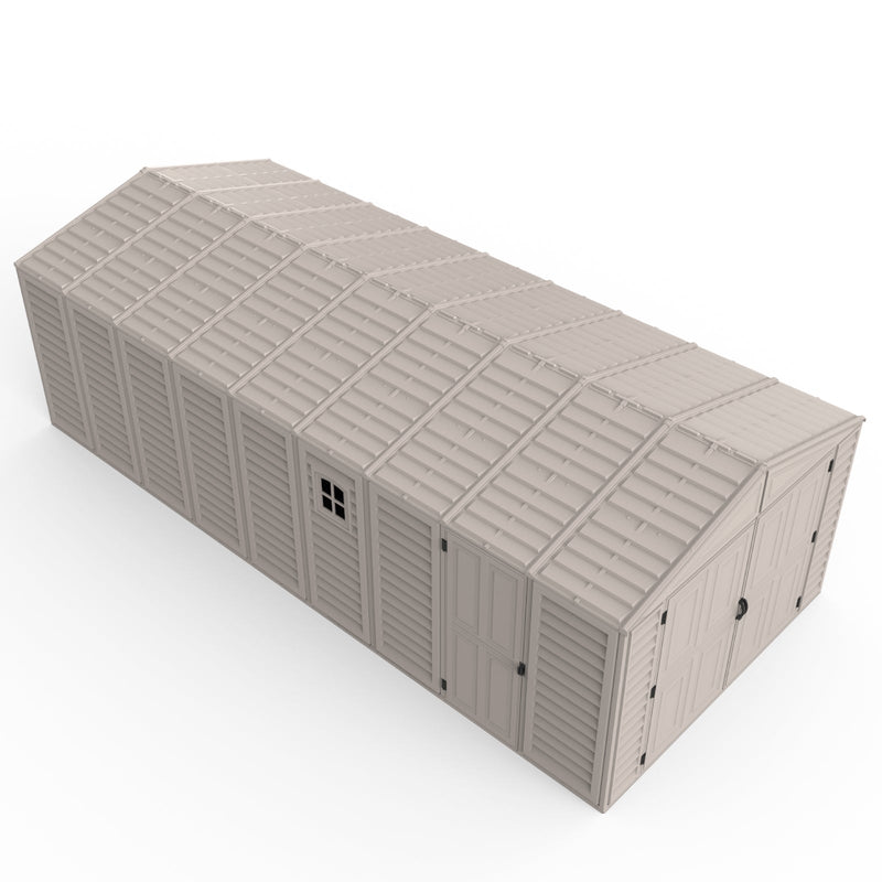 10.5×23 ft Vinyl Garage, Vinyl Storage Shed with Foundation, 2 Windows & Side Doors