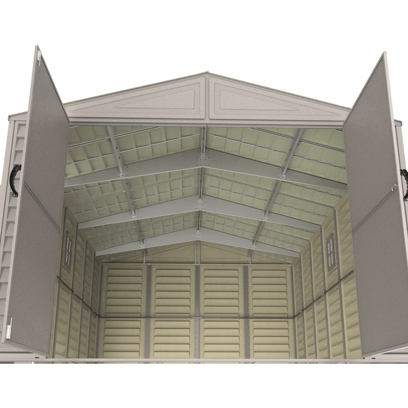 10.5x28.5 ft Vinyl Garage, Vinyl Storage Shed with Foundation, 2 Windows & Side Doors