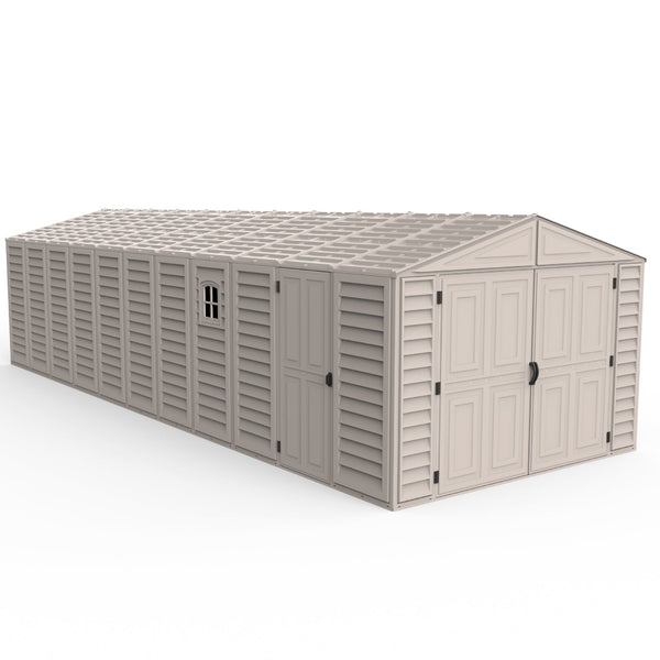 10.5x28.5 ft Vinyl Garage, Vinyl Storage Shed with Foundation, 2 Windows & Side Doors