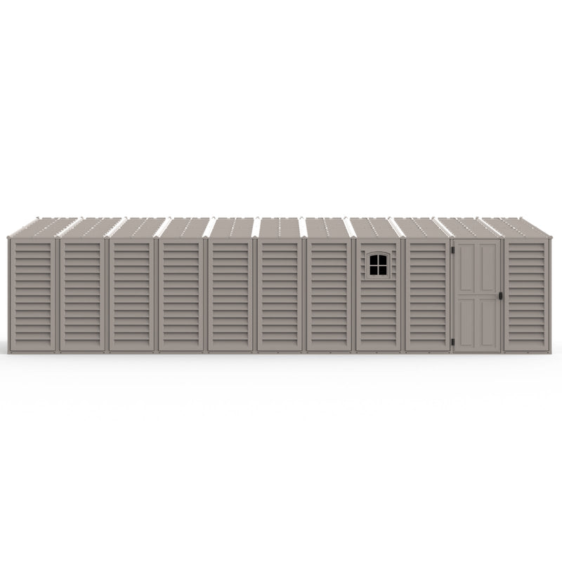 10.5x28.5 ft Vinyl Garage, Vinyl Storage Shed with Foundation, 2 Windows & Side Doors