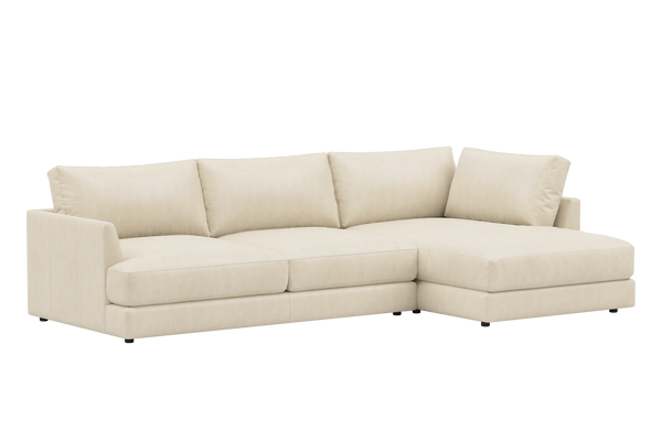 Valencia Serena Leather Three Seats with Right Chaise Sectional Sofa, Beige