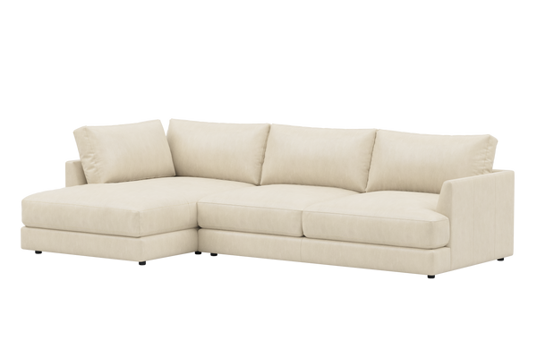 Valencia Serena Leather Three Seats with Left Chaise Sectional Sofa, Beige