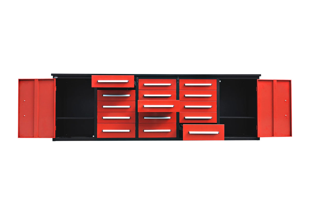 10ft Workbench Storage Cabinet with 15 Drawers & 2 Cabinets