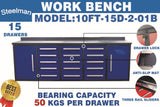 10ft Workbench Storage Cabinet with 15 Drawers & 2 Cabinets