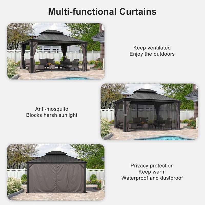 [10x13FT] Large Premium Outdoor Hardtop Aluminum Gazebo With Galvanized Steel Double Roof (SAK74826)