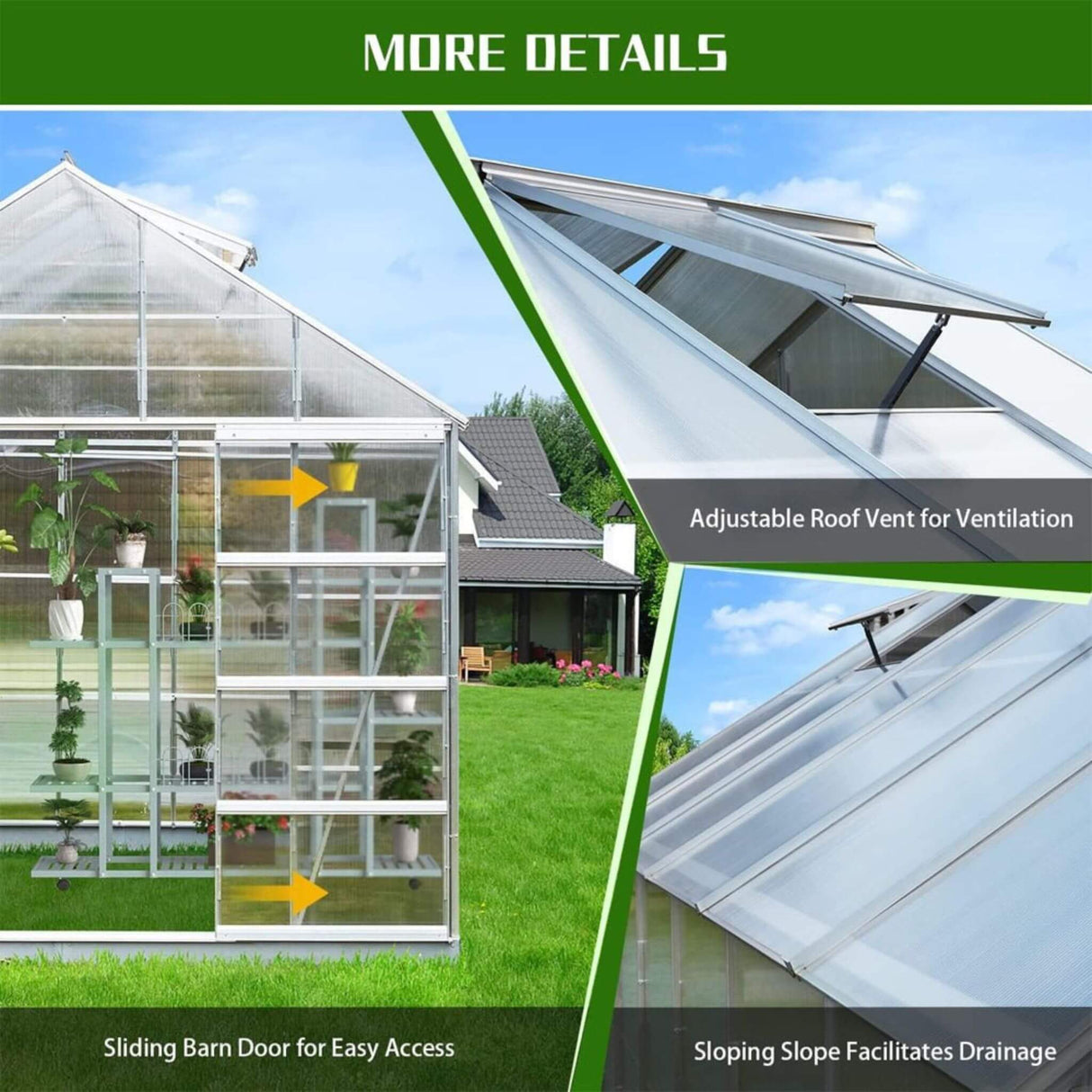 [10X16FT] Extra Large Heavy-Duty Backyard Polycarbonate Aluminum Greenhouse With Sliding Doors And Vents (SAK97526)