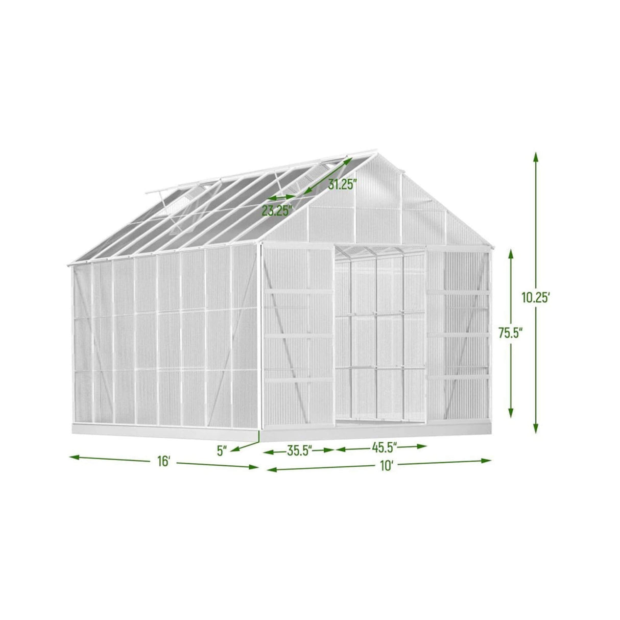 [10X16FT] Extra Large Heavy-Duty Backyard Polycarbonate Aluminum Greenhouse With Sliding Doors And Vents (SAK97526)