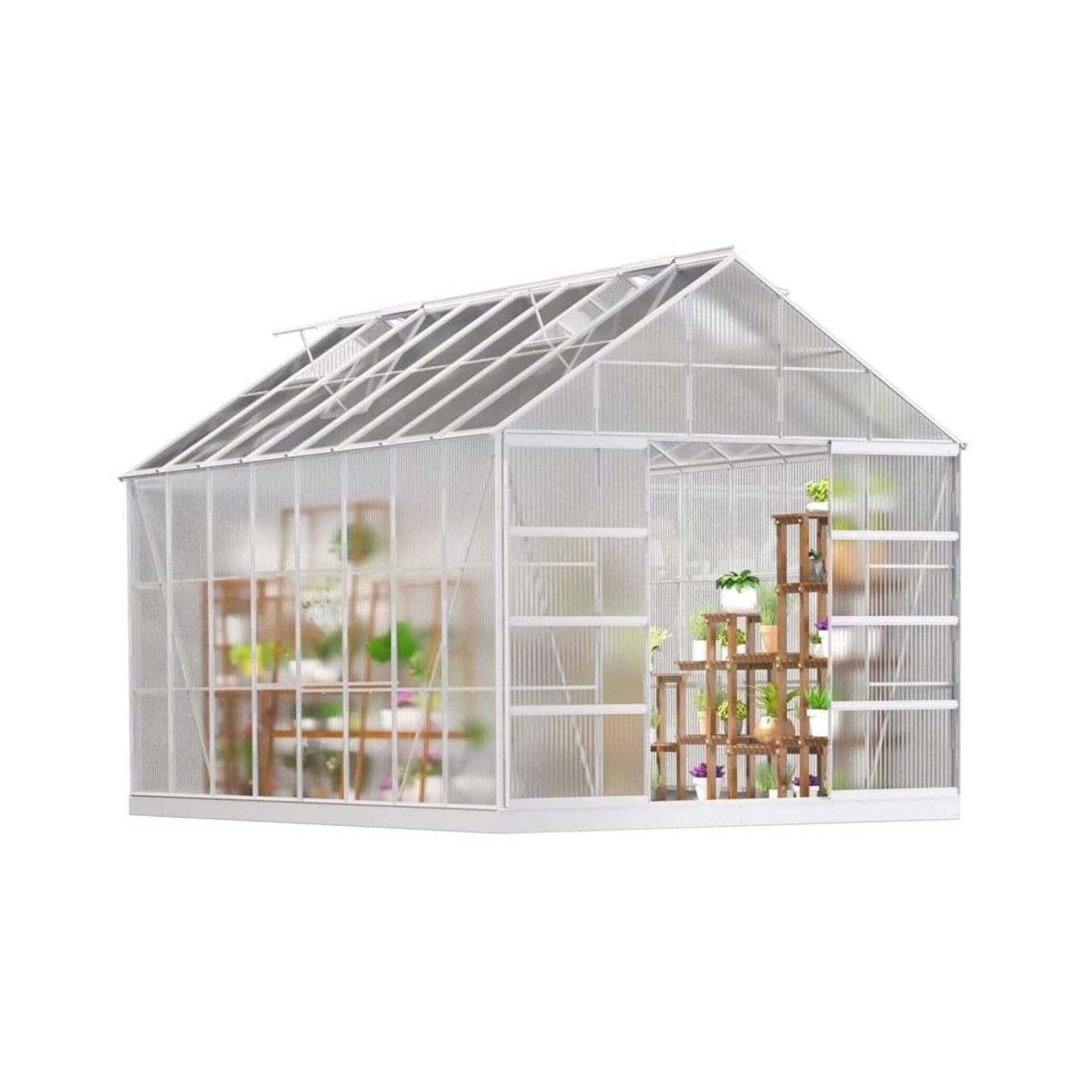[10X16FT] Extra Large Heavy-Duty Backyard Polycarbonate Aluminum Greenhouse With Sliding Doors And Vents (SAK97526)