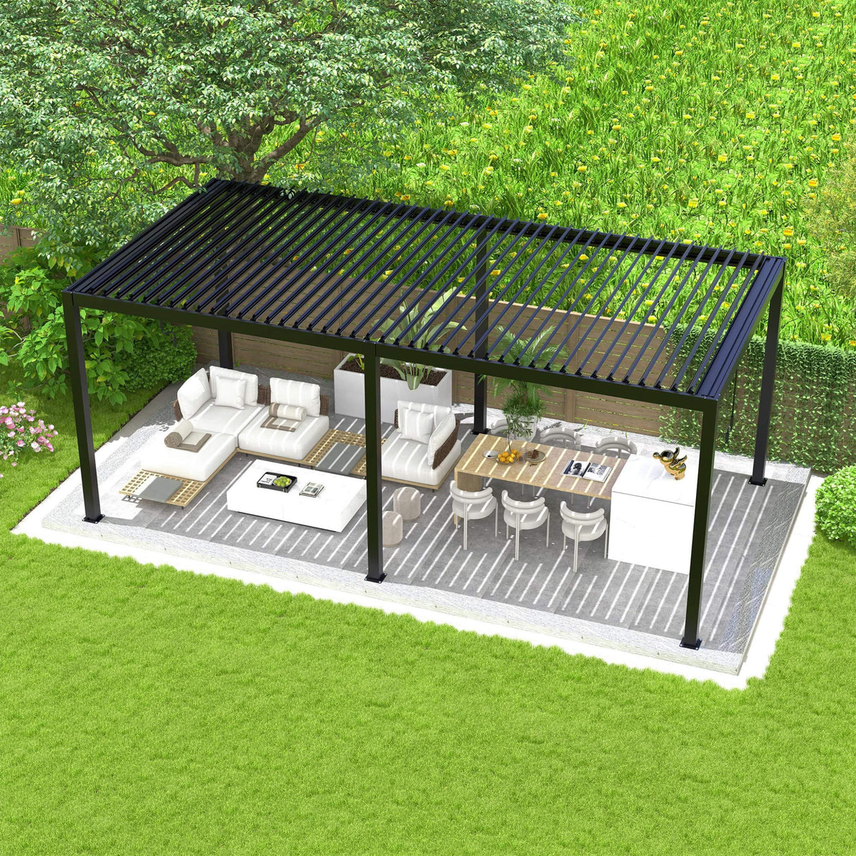 [10X19FT] Alora Modern Durable All-Weather Outdoor Pergola With Aluminum Frame And Steel Louvers (SAK32691)