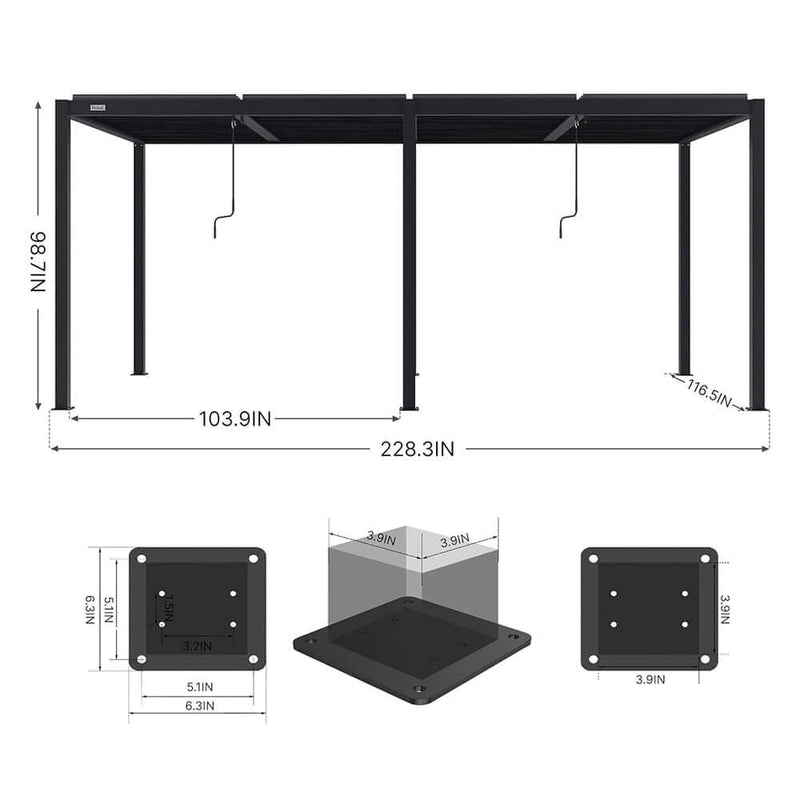[10x19FT] Premium Full Aluminum Patio Outdoor Louvered Pergola With Adjustable Hardtop Roof (SAK86352)