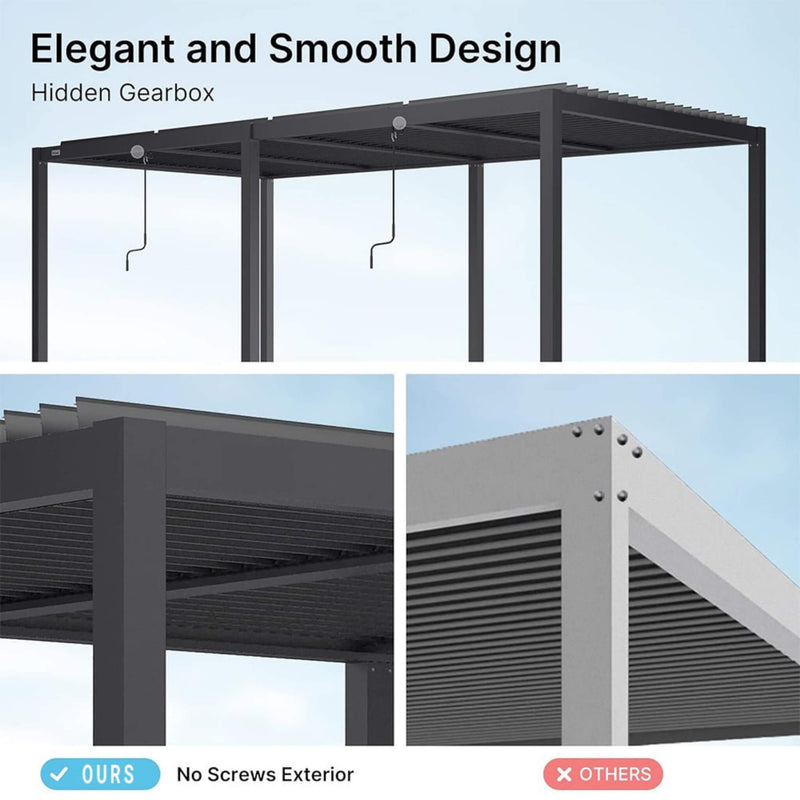 [10x19FT] Premium Full Aluminum Patio Outdoor Louvered Pergola With Adjustable Hardtop Roof (SAK86352)