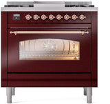 ILVE Nostalgie II 36-Inch Dual Fuel Freestanding Range in Burgundy with Copper Trim (UP36FNMPBUPLP)