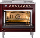ILVE Nostalgie II 36-Inch Dual Fuel Freestanding Range in Burgundy with Copper Trim (UP36FNMPBUPLP)