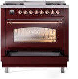 ILVE Nostalgie II 36-Inch Dual Fuel Freestanding Range in Burgundy with Copper Trim (UP36FNMPBUPLP)