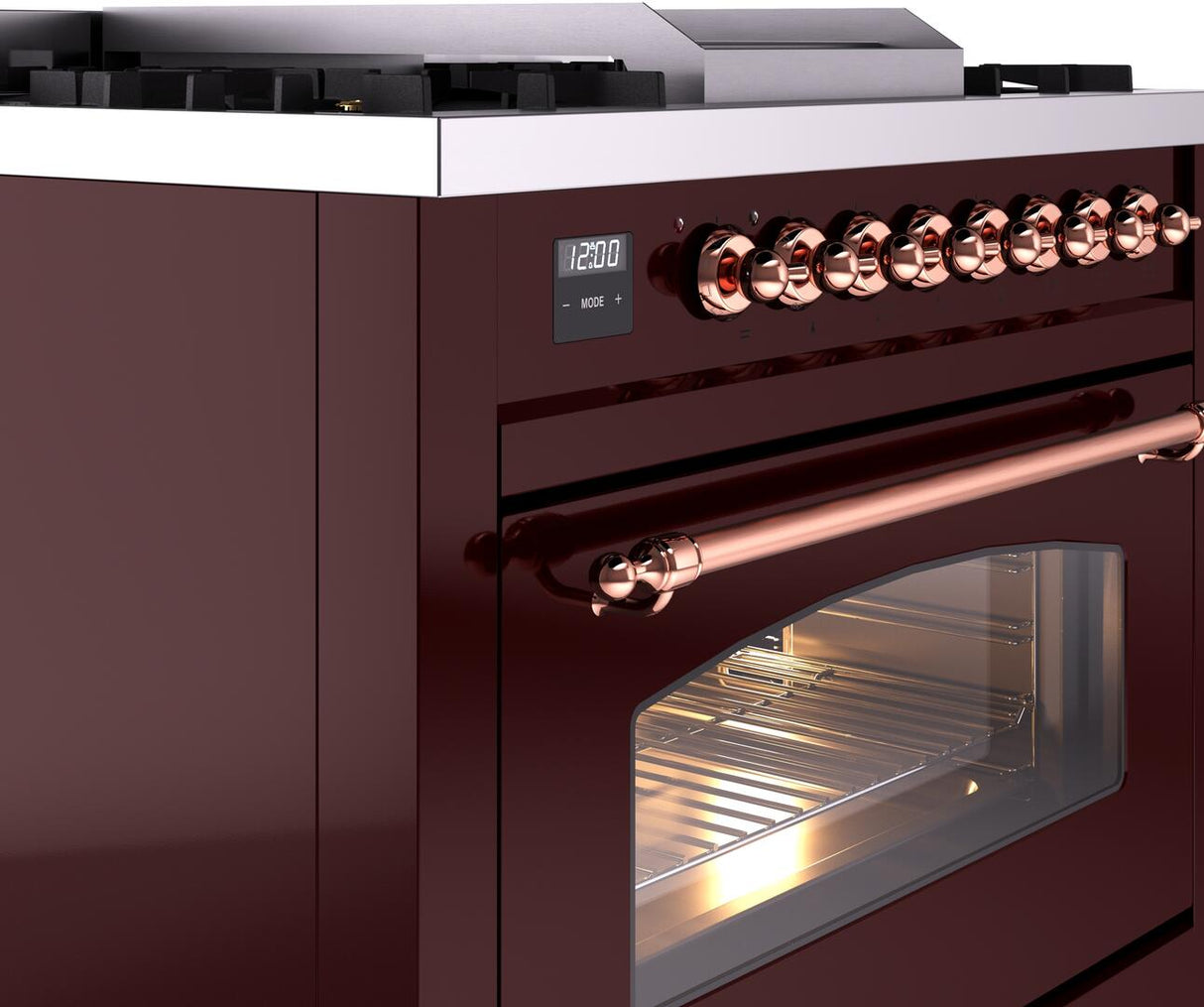 ILVE Nostalgie II 36-Inch Dual Fuel Freestanding Range in Burgundy with Copper Trim (UP36FNMPBUPLP)