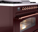 ILVE Nostalgie II 36-Inch Dual Fuel Freestanding Range in Burgundy with Copper Trim (UP36FNMPBUPLP)