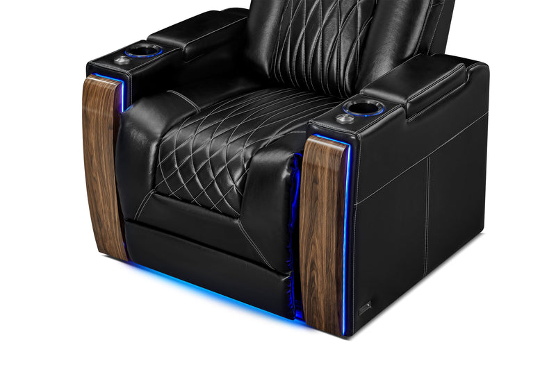 Valencia 2025 New Tuscany Executive Heat & Massage Leather Home Theater Seating Row of 2, Midnight Black