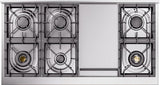 ILVE Nostalgie II 48-Inch Dual Fuel Freestanding Range in Midnight Blue with Brass Trim (UP48FNMPMBGLP)