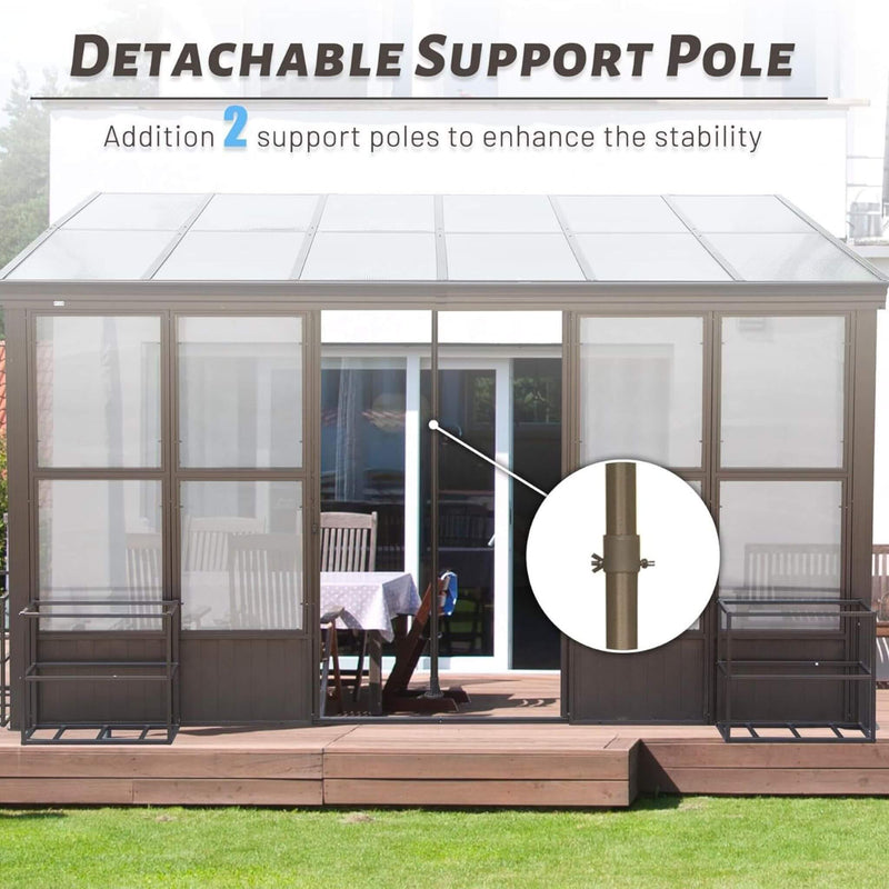 [12x16FT] Extra Large All-Season Outdoor Wall-Mounted Sunroom Solarium With Detachable Polycarbonate Windows And Lockable Sliding Doors (SAK97835)