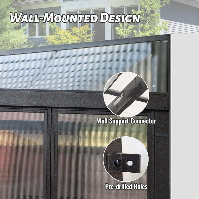 [12x16FT] Extra Large All-Season Outdoor Wall-Mounted Sunroom Solarium With Detachable Polycarbonate Windows And Lockable Sliding Doors (SAK97835)