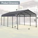 [12X20FT] Heavy Duty Metal Carport With Galvanized Steel Roof For Car, Boats And Trucks, Gray (SAK95562)