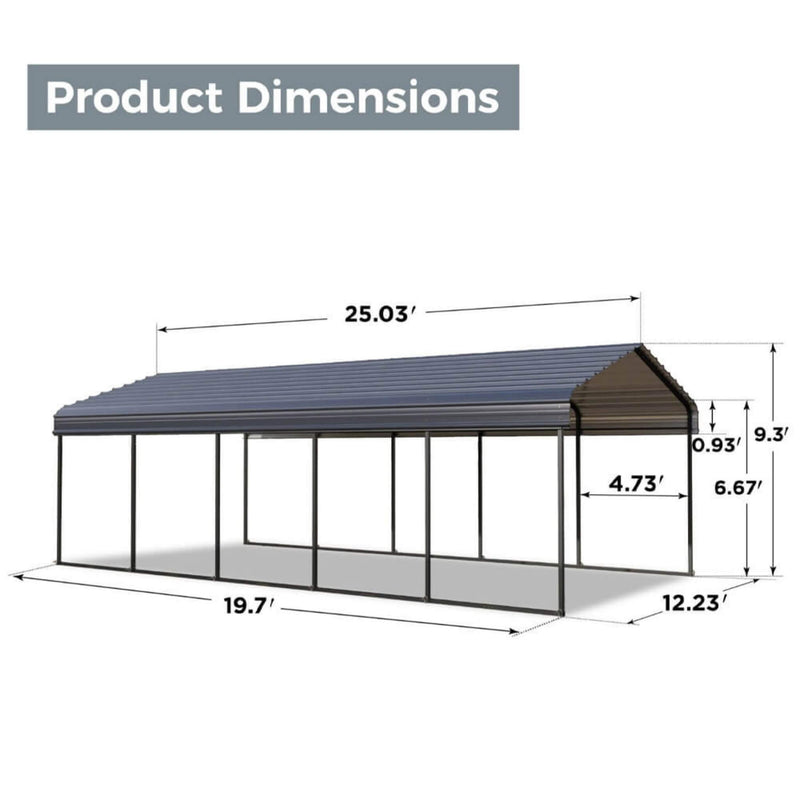 [12x25FT] Heavy Duty Extra Large Multi Vehicle Carport Kit With Galvanized Steel Roof (SAK37514)