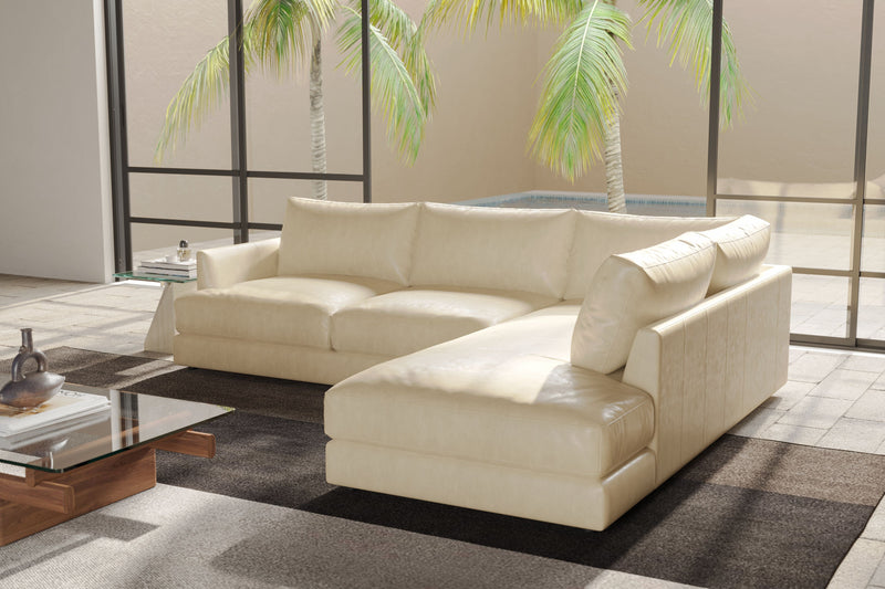 Valencia Serena Leather 2-Piece Right Bumper Chaise Sectional Sofa, Beige