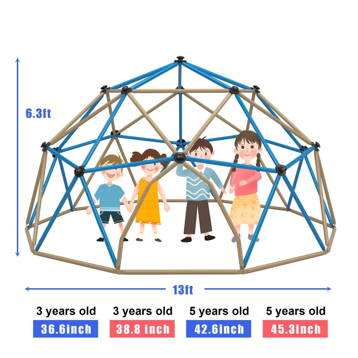 13FT Kids Climbing Jungle Gym Geometric Playground Dome Tower, 1000LBS (SAK83512)