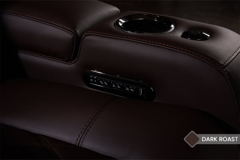 Valencia Tuscany Luxury Console Leather Home Theater Seating Row of 3 Dropdown Center, Onyx