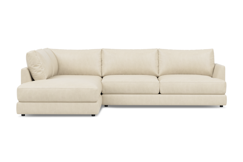 Valencia Serena Leather 2-Piece Left Bumper Chaise Sectional Sofa, Beige
