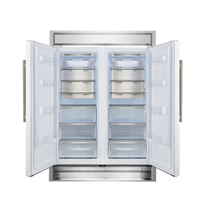 FORNO Maderno 60" 27.2 cu.ft. Convertible Refrigerator and Freezer with Modern Trim Kit in White with Antique Brass Handles, FFFFD1722-60MG-WHT