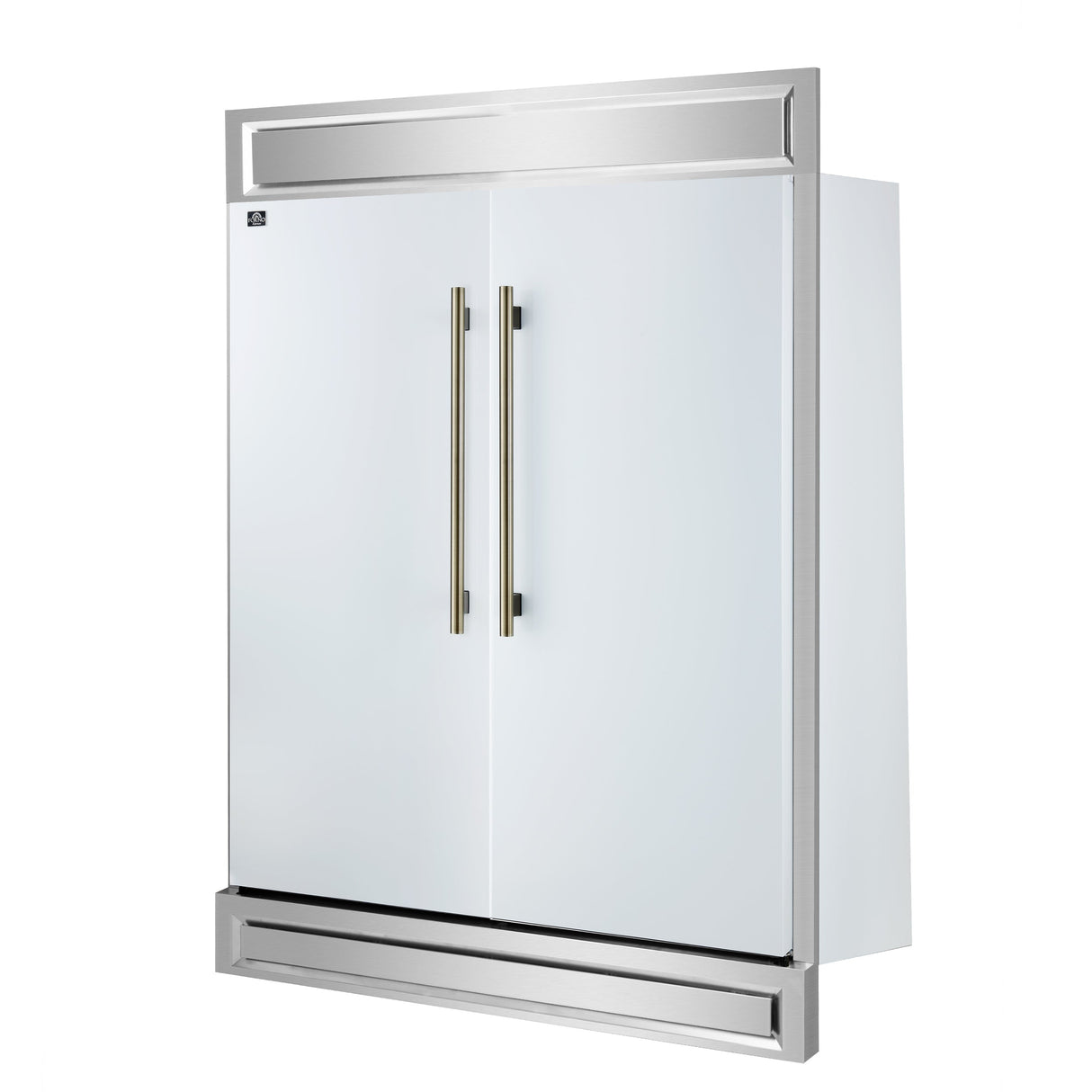 FORNO Maderno 60" 27.2 cu.ft. Convertible Refrigerator and Freezer with Modern Trim Kit in White with Antique Brass Handles, FFFFD1722-60MG-WHT