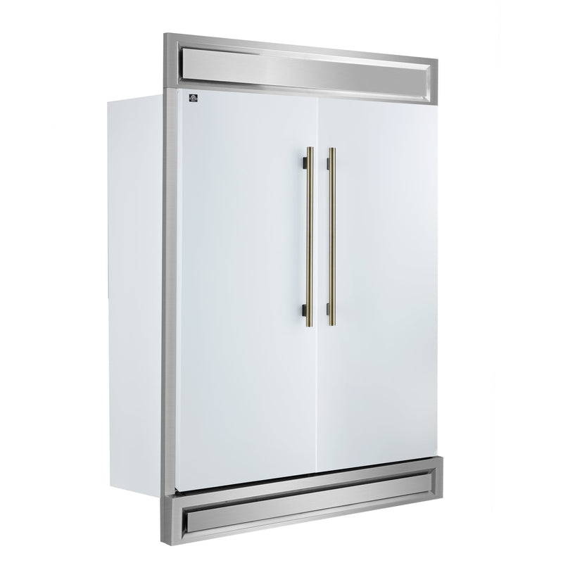 FORNO Maderno 60" 27.2 cu.ft. Convertible Refrigerator and Freezer with Modern Trim Kit in White with Antique Brass Handles, FFFFD1722-60MG-WHT