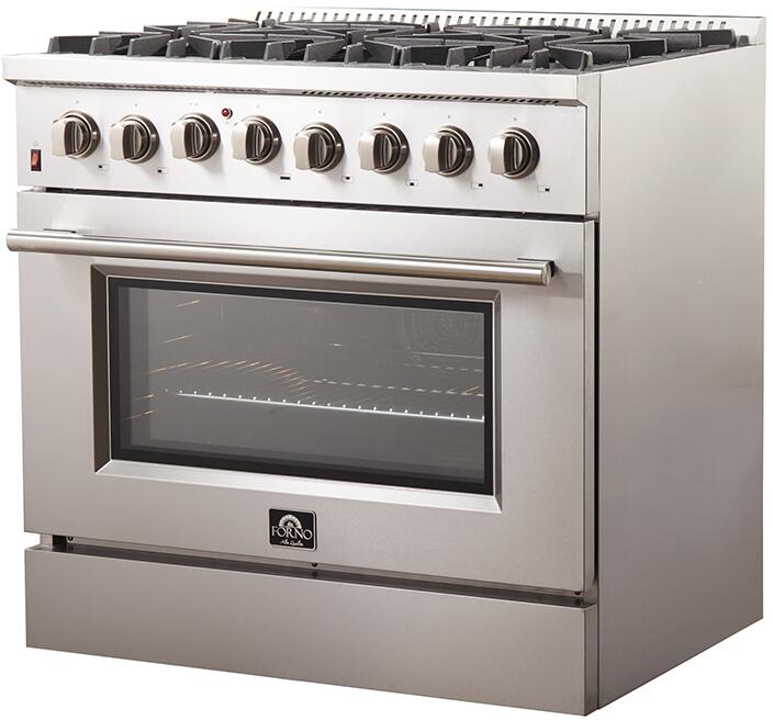 FORNO Appliance Package - 36 Inch Dual Fuel Range, Wall Mount Range Hood, Microwave Drawer, Dishwasher, AP-FFSGS6156-36-6