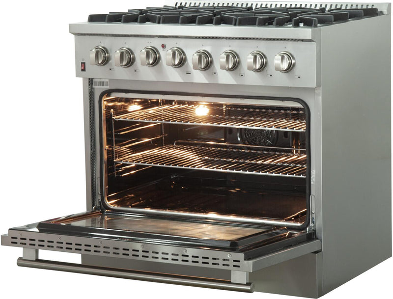 FORNO Appliance Package - 36 Inch Dual Fuel Range, Wall Mount Range Hood, Dishwasher, AP-FFSGS6156-36-W-2