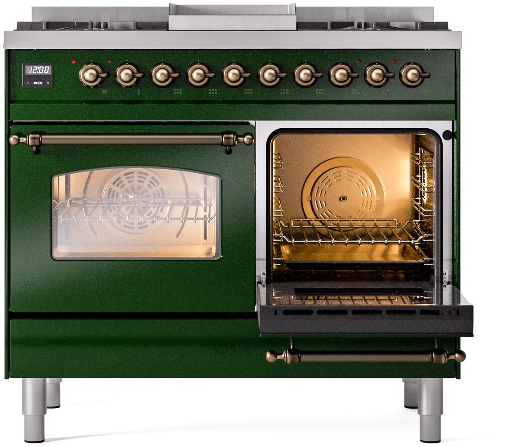 ILVE Nostalgie II 40-Inch Dual Fuel Freestanding Range in Emerald Green with Bronze Trim (UPD40FNMPEGBLP)