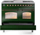 ILVE Nostalgie II 40-Inch Dual Fuel Freestanding Range in Emerald Green with Bronze Trim (UPD40FNMPEGBLP)