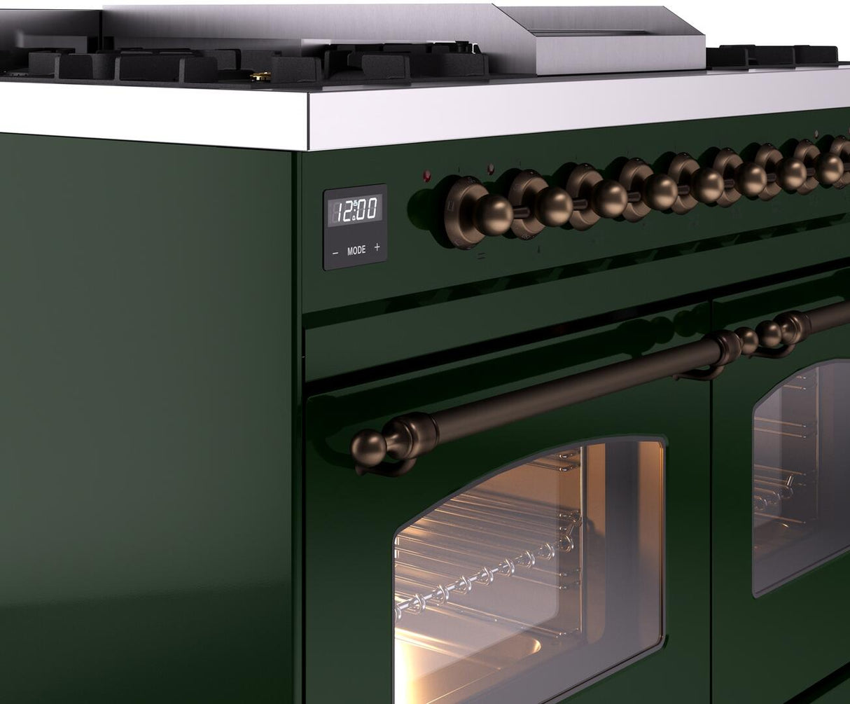 ILVE Nostalgie II 40-Inch Dual Fuel Freestanding Range in Emerald Green with Bronze Trim (UPD40FNMPEGBLP)