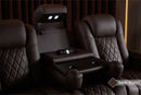 Valencia Tuscany Luxury Console Leather Home Theater Seating Row of 3 Dropdown Center, Onyx