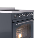 ILVE Nostalgie II 30-Inch Freestanding Electric Induction Range in Blue Grey with Chrome Trim (UPI304NMPBGC)