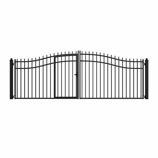 16'x7' Steel Dual Swing Driveway Gate with Built-In Pedestrian Door
