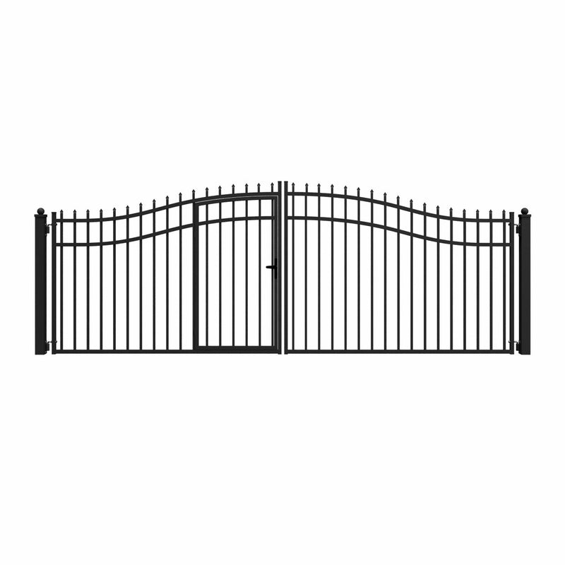 16'x7' Steel Dual Swing Driveway Gate with Built-In Pedestrian Door