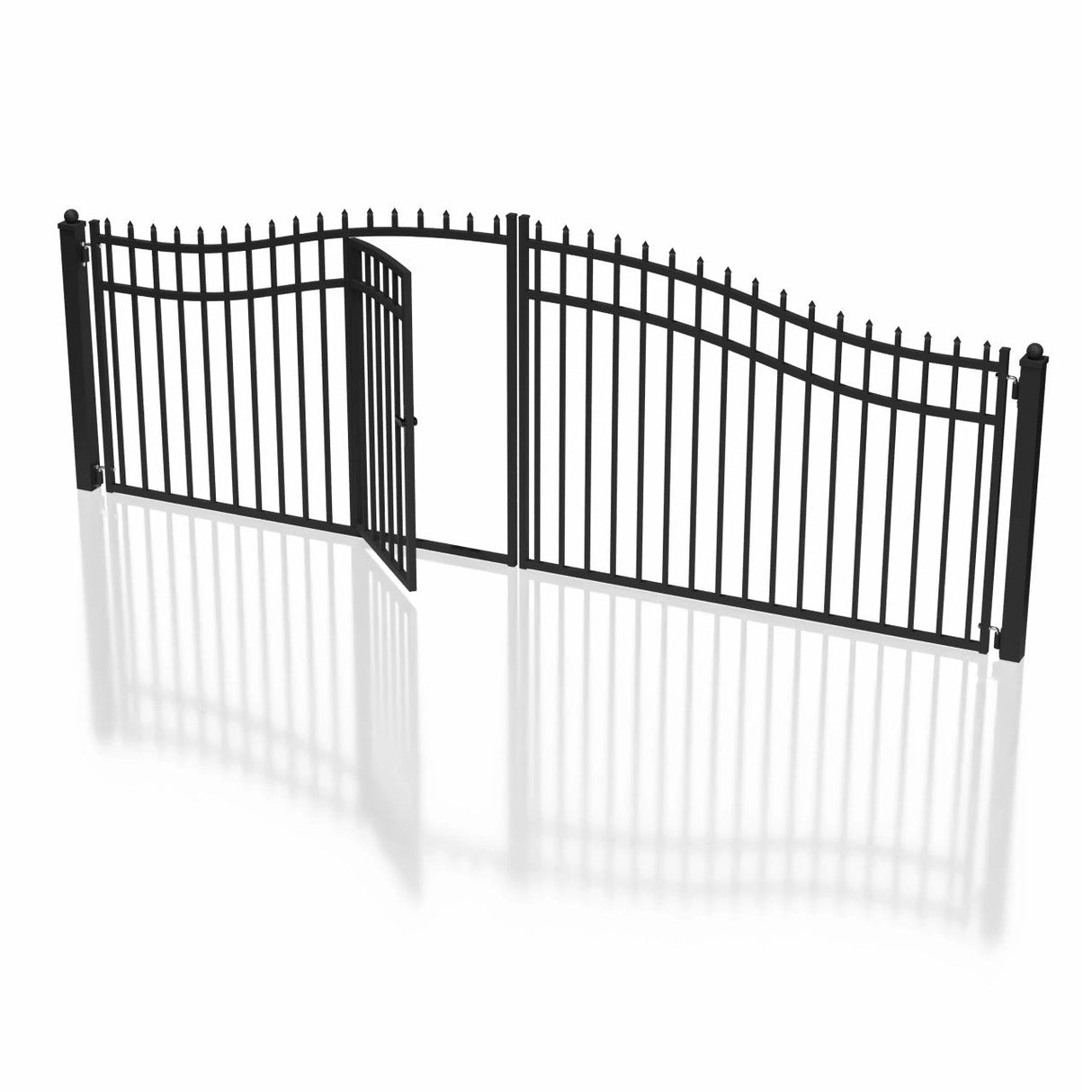 16'x7' Steel Dual Swing Driveway Gate with Built-In Pedestrian Door