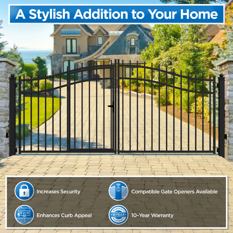 16'x7' Steel Dual Swing Driveway Gate with Built-In Pedestrian Door