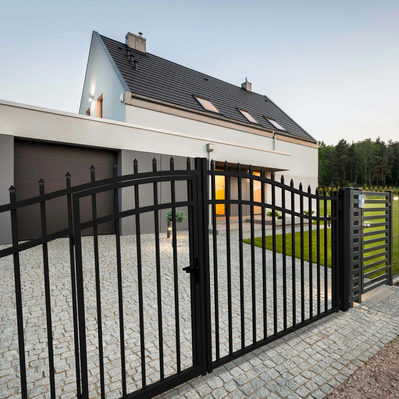 16'x7' Steel Dual Swing Driveway Gate with Built-In Pedestrian Door